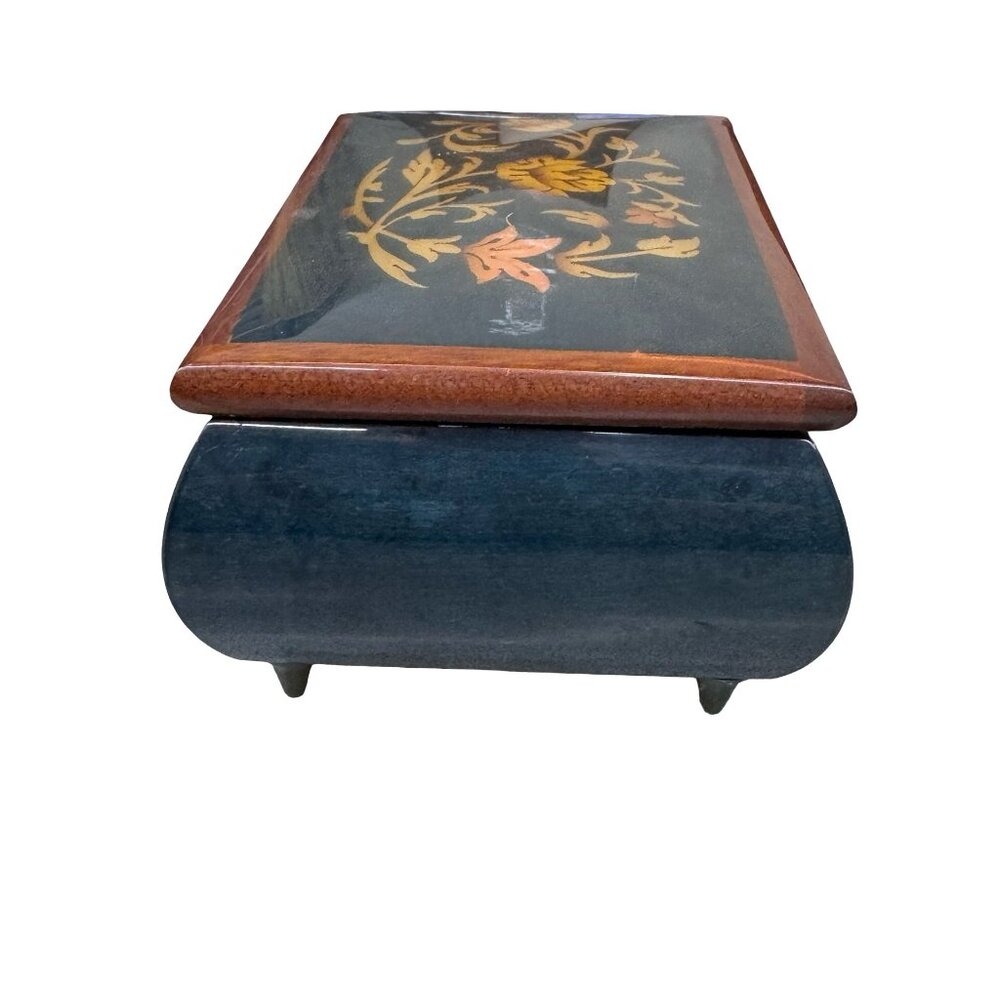 Reuge Inlaid Floral Jewelry Music Box Green Rectangle Italy Song Fascination VTG - Picture 8 of 11